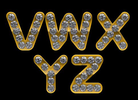 Golden V, Z, W, X, Y letters incrusted with diamonds. Other characters are in my portfolio