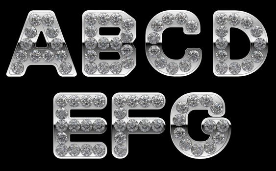 Silver A, B, C, D, E, F, G letters incrusted with diamonds. Other characters are in my portfolio