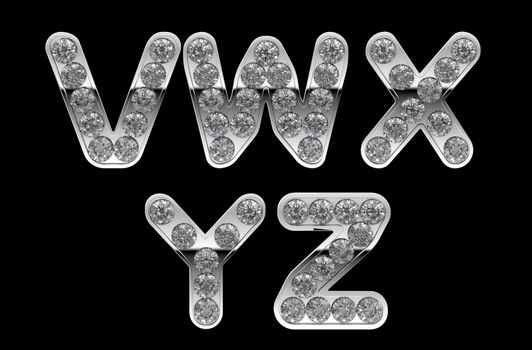 Silver V, Z, W, X, Y letters incrusted with diamonds. Other characters are in my portfolio