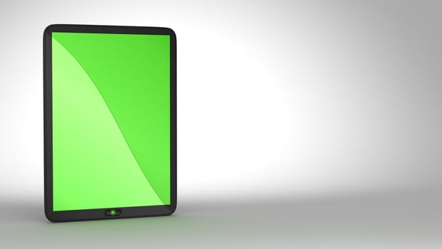 Modern Tablet PC with green colored screen. Free space for text. Extralarge resolution.