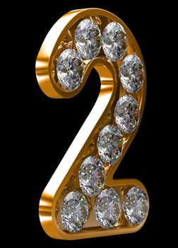 Golden 2 numeral incrusted with diamonds. Other numbers are in my portfolio