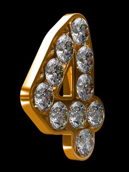 Golden 4 numeral incrusted with diamonds. Other numbers are in my portfolio