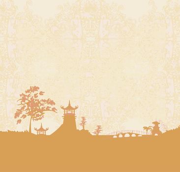 old paper with Asian Landscape