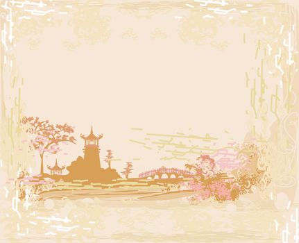 old paper with Asian Landscape