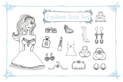Fashion shopping icon doodle set