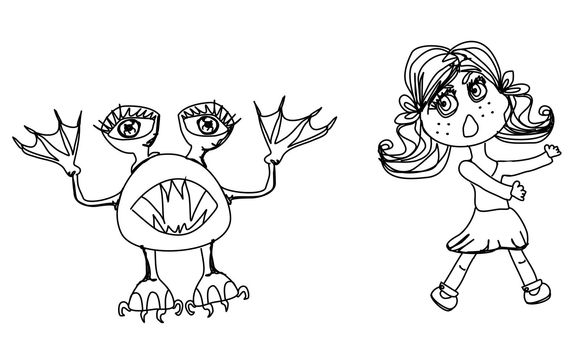 monster chasing a frightened girl