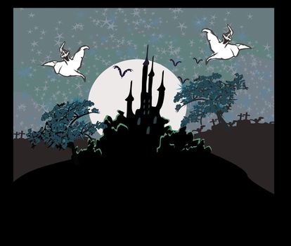 grungy Halloween background with haunted house
