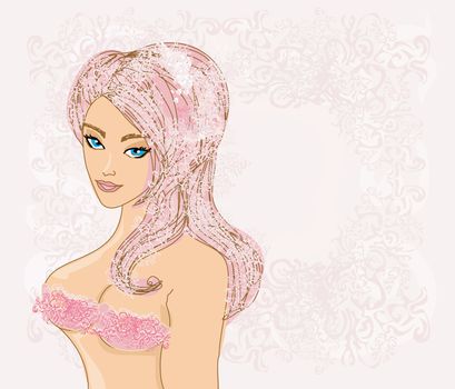 hand-drawn portrait of a beautiful woman in bikini