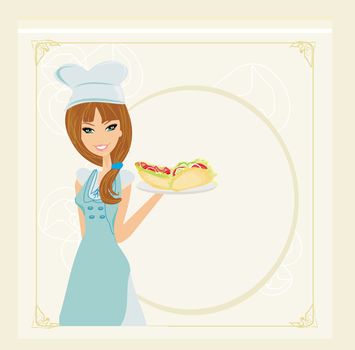 beautiful waitress with a tray.