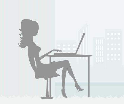 silhouettes secretary working with computer
