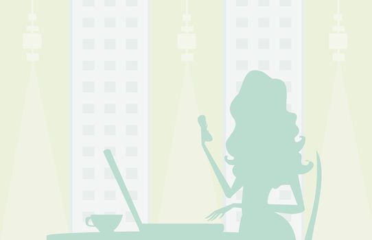 silhouettes secretary working with computer