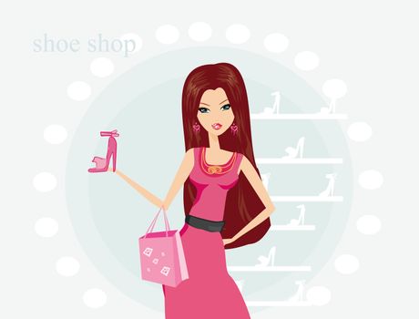 Fashion girl shopping in shoe shop