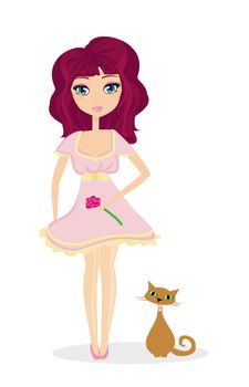 sweet girl and her cat