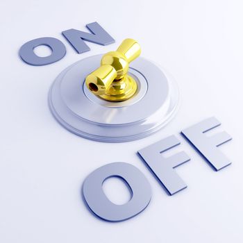 golden toggle switch with on-off sign on a light blue background