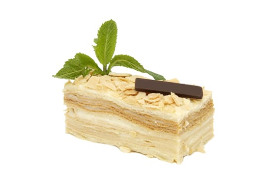 piece of layer cake on a white background
