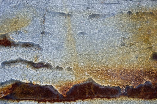 Rusty sheet steel building wall background closeup backdrop.