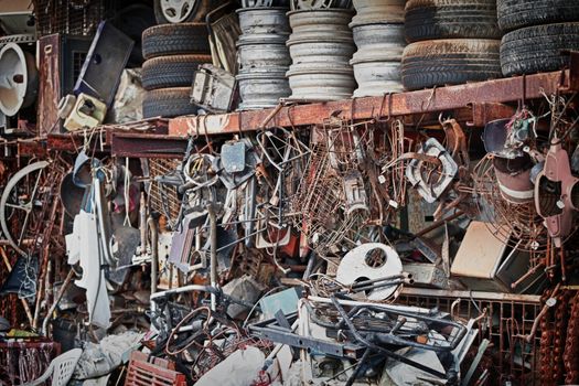 Unnecessary metal trash dump in the open air