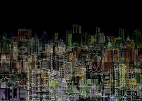 An abstract graphic composition - a night metropolis