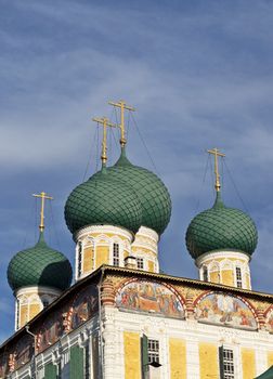 The domes of the Resurrection Cathedral (1652-1678) in Tutaev town, Yaroslavl region, Russia