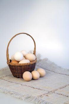 Eggs in a basket on a rag napkin
