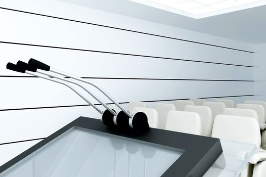 Microphones on stand  in modern conference room
