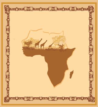 grunge background with African fauna and flora