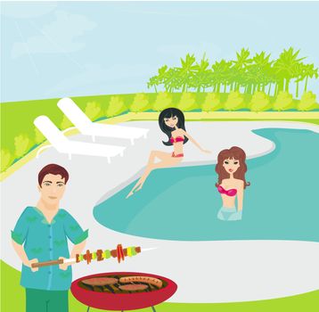 Barbecue Party on the pool