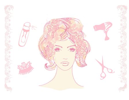 Vector illustration of a pretty girl in a hairdresser salon