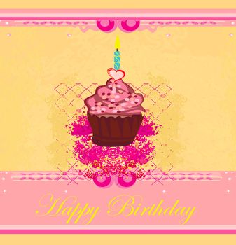 illustration of cute retro cupcakes card - Happy Birthday Card