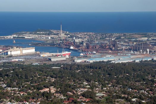 looking down onto wollongong dock and industry