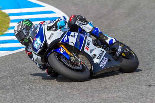 JEREZ DE LA FRONTERA, SPAIN - MAR 23: MotoGP motorcyclist Ben Spies takes a curve in the MotoGP Official Trainnig on March 23, 2012 in Jerez de la Frontera, Spain