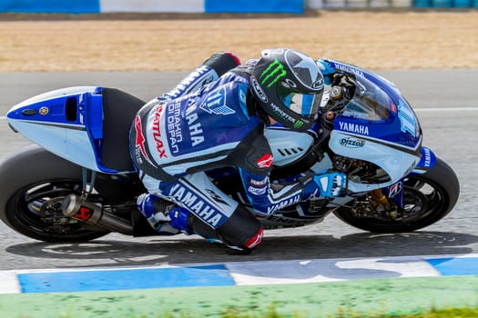 JEREZ DE LA FRONTERA, SPAIN - MAR 25: MotoGP motorcyclist Ben Spies takes a curve in the MotoGP Official Trainnig on March 25, 2012 in Jerez de la Frontera, Spain