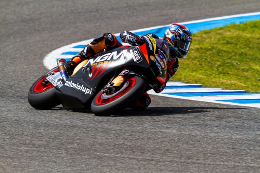 JEREZ DE LA FRONTERA, SPAIN - MAR 25: MotoGP motorcyclist Colin Edwards takes a curve in the MotoGP Official Trainnig on March 25, 2012 in Jerez de la Frontera, Spain