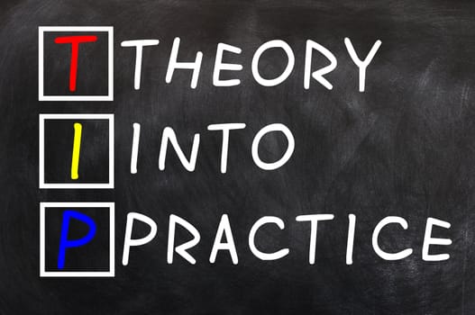 Acronym of TIP for Theory into Practice written on a blackboard