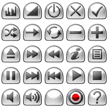 Semicircular grey Control panel icons or buttons isolated on white