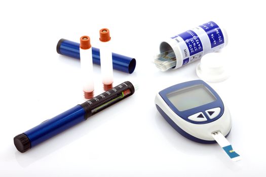 Diabetes equipment, Insulin pen and glucose level blood test