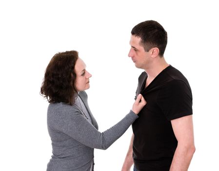 husband and wife quarrel isolated on white background