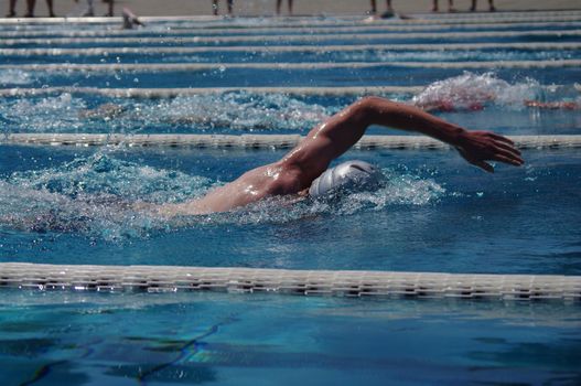 Freestyle swimmer in the outdoor swimming pool