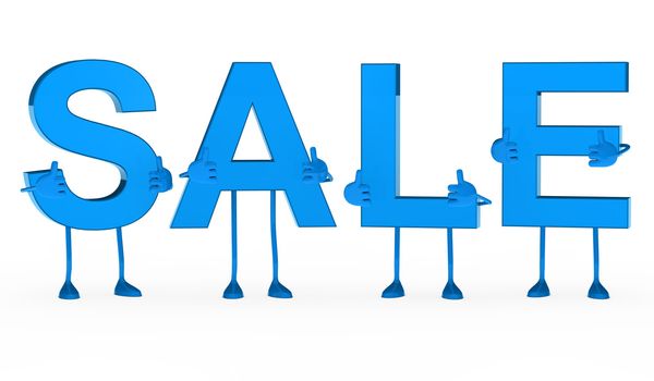 blue sale figure thumbs up white background