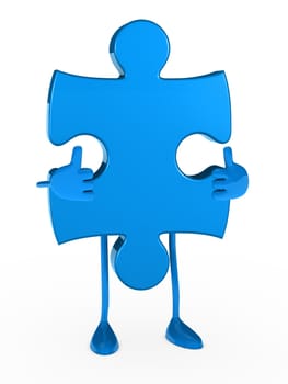 blue puzzle figure thumbs up white background