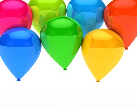 colorful balloons are flying on white background