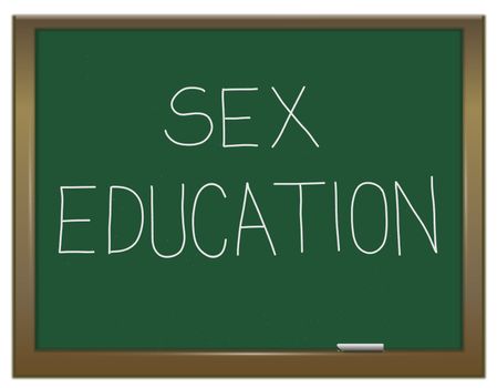 Illustration depicting a green chalkboard with a sex education concept written on it.