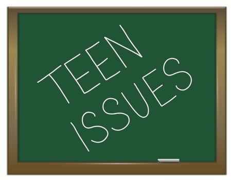 Illustration depicting a green chalkboard with a teen issues concept written on it.