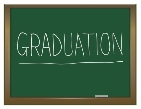 Illustration depicting a green chalkboard with a graduation concept written on it.