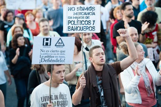 LAS PALMAS, SPAIN–MARCH 29: Unidentified workers protesting against new labor reforms and austerity cuts, during the Spanish general strike 29-M on March 29, 2012 in Las Palmas, Spain
