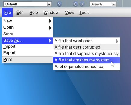 Illustration depicting computer screen shot with a funny file saving concept.