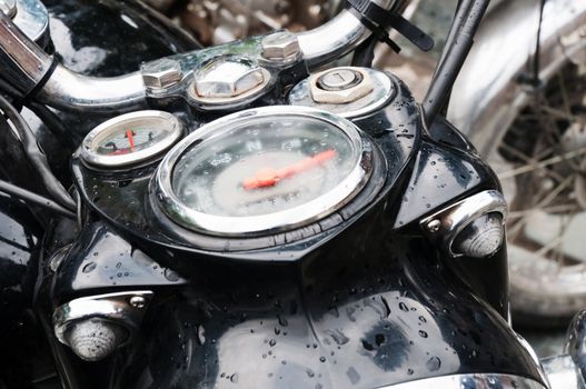 Motorbike speedometer and headlights with moisture inside