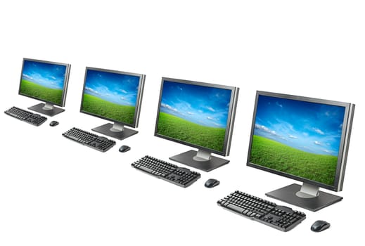 Computer workstation ( monitor, keyboard, mouse) isolated on white background