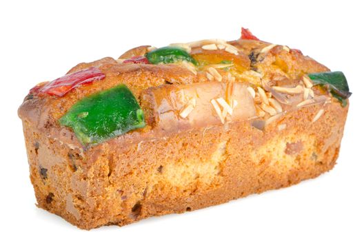 Fruit cake, isolated on white background.