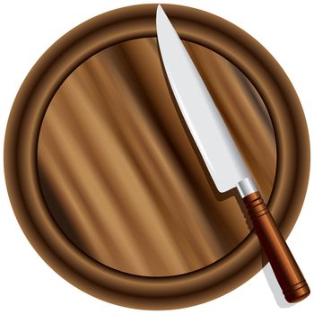 A kitchen knife on a cutting board round. Vector illustration.